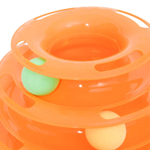 Rootz Speeltoren - Kattenspeeltoren - Knikkerbaan Draaiend - 3 Ballen - 3 Verdiepingen - Oranje - L25 x B16 x H13 cm