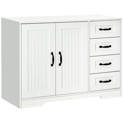Rootz Sideboard - Storage Cabinet - Country-style Sideboard With 4 Drawers And 1 Cupboard - Dining Room - Kitchen - Living Room - White - 105 cm x 40 cm x 76 cm