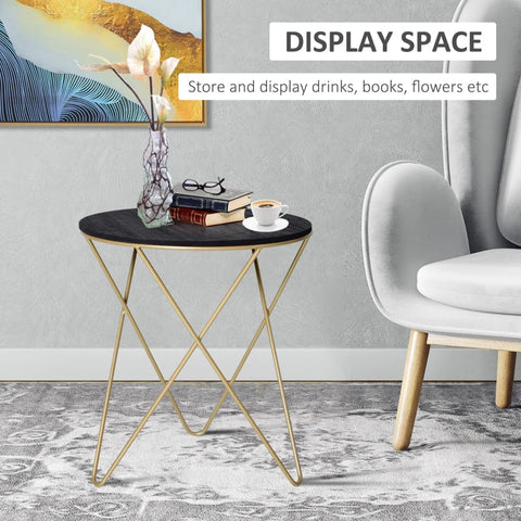 Rootz Coffee Table - Rossed Hairpin Legged Side Table - Bedside Table - Metal - MDF Class E1 - Black/Gold