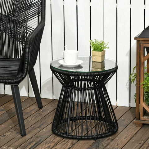 Rootz Garden Table - Boho Style Garden Table - Weather Resistant - PE Rattan - Black - 40cm x 40cm x 42cm