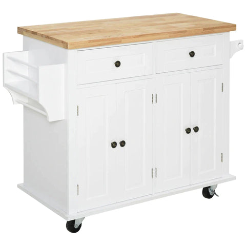 Rootz Kitchen Cabinet - Serving Trolley - Kitchen Trolley - Kitchen Island - With Wheels - Kitchen Shelf - With Drawer And Adjustable Shelf - White + Natural - 111 x 44.5 x 82.5 cm