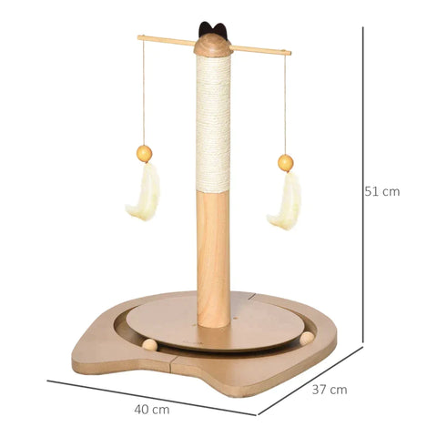 Rootz Scratching Post - Scratching Post for Cats - Scratching Toy with Ball Spring - MDF Sisal - Beige + Brown - 40 x 37 x 51 cm