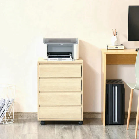 Rootz Archiefkast - Kantoorkast - Verrijdbare Container Met 4 Laden - Naturel - 46 cm x 40 cm x 65 cm