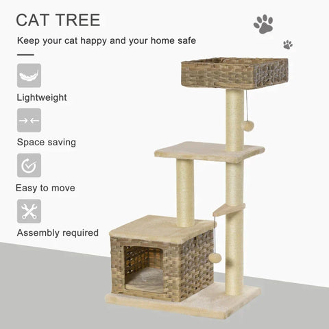 Rootz cat tree crab pos - Brown, Beige - Engineered Wood, Plush, Sisal - 23.62 cm x 15.74 cm x 42.91 cm