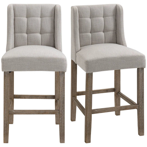 Rootz Bar Stool - Set Of 2 Bar Stools - Bar Seating - Elegant Bar Seating - High-quality Bar Stool - Stools With Footrest - Including Footrest - Gray + Natural - 47 cm x 50 cm x 101 cm