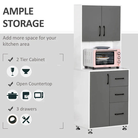 Rootz Storage Cabinet - Kitchen Cabinet - Kitchen Cupboard - Gray/White - 60 cm x 40 cm x 150 cm