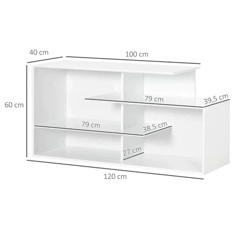 Rootz TV Cabinet - TV Bench - TV Stand - With 4 Shelves - Cable Management Holes - TVs Up To 32"-55" - White - 120 cm x 40 cm x 60 cm