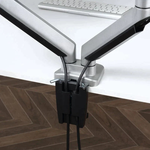 Rootz Monitor Mount - 2 Monitor Desk Mount - Monitor Stand - Height Adjustable - Tiltable - Swivellable - Rotatable - Aluminum - Silver - 93 x 11 x 19-47 cm
