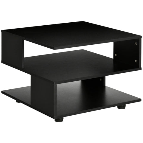 Rootz Side Table - Bedside Table - Coffee Table - Modern Design - 3 Storage Levels - Chipboard - Black - 60 x 60 x 45cm