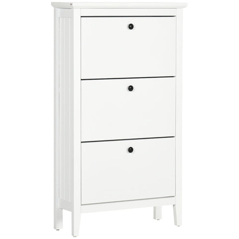 Rootz Shoe Cabinet - With 3 Tilting Compartments - Adjustable Shelves - Chipboard - Plastic - White - 70 cm x 26 cm x 123 cm