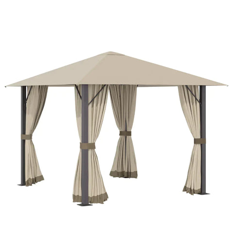Rootz Gazebo - Garden Pavilion - Garden Tent - Roof With Ventilation Holes - Marquee Party Tent With 4 X Side Panels - Weatherproof - Aluminum - Polyester - Khaki - 297L x 297W x 260H cm