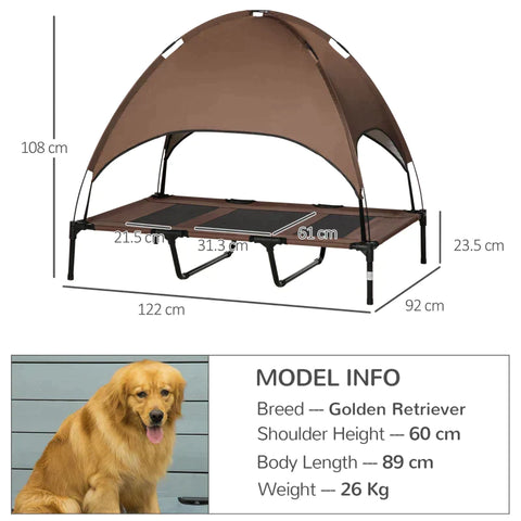 Rootz Hundebett – Haustierbett – erhöhtes Hundebett – Outdoor-Hundeliege – atmungsaktiv – Taftkaffee – 122 x 92 x 108 cm