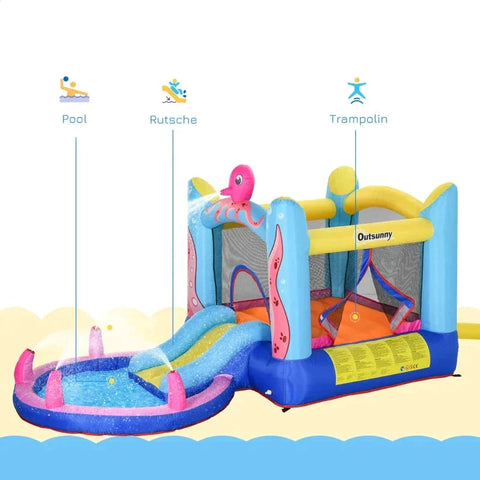 Rootz Bouncy Castle - Inflatable Bouncy Castle - Slide Bouncy Castle - Play Castle - Water Park for Children - Inflatable Trampoline - Water Slide Pool - Oxford Fabric - 360 x 175 x 180 cm