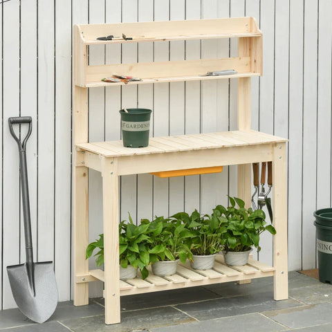 Rootz Planting Table - Garden Potting Bench - Planting Table - Gardening Table - Flower Table - Natural - 100 x 40 x 140 cm