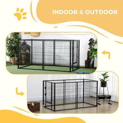 Rootz Heavy Duty Pet Playpen - 6 Panel Exercise Pen For Dogs - With Adjustable Length - Lockable Door - For Indoors And Outdoors - Small And Medium Dogs - Black - 82.5-150 x 81cm