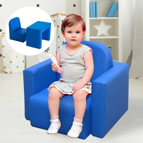 Rootz 2-in-1 Children's Sofa - Table And Chair Set - Multifunctional For Children - Children's Couch - Children's Armchair - Mini Sofa - Blue