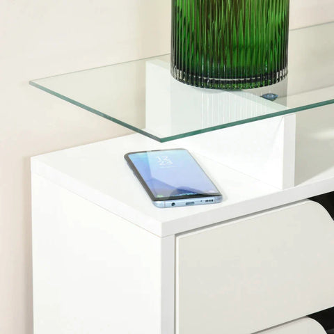 Rootz Shoe Cabinet - Three-drawer Shoe Cabinet - Shoe Rack - Tipping Bucket With Flap Door - Glass Top & Adjustable Shelf - White - 89 x 23 x 96 cm