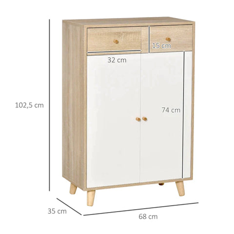 Rootz Shoe Cabinet - Storage Cabinet - Drawer Cabinet - Cabinet - Wood - White - 68 cm x 35 cm x 102.5 cm
