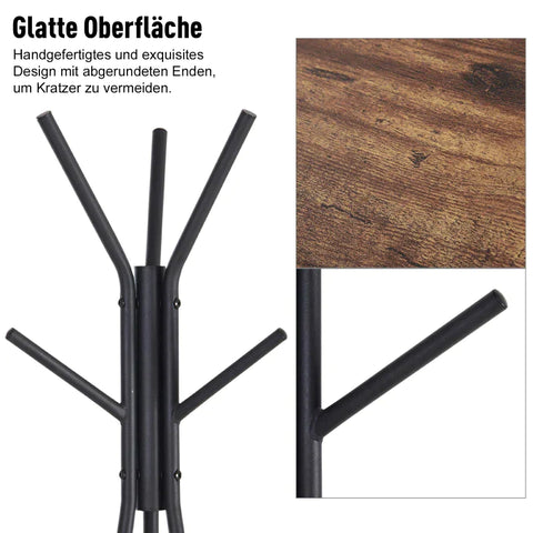 Rootz Coat Stand - Clothes Stand - 6 Hooks - Metal - Black - 32.5 x 45.5 x 182 cm