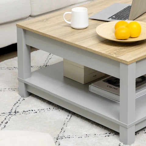 Rootz Coffee Table - Side Table - Square Table Slat - Lower Shelf - Wood Look - Chipboard - Gray - 80 x 80 x 42.5 cm