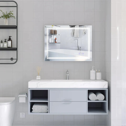 Rootz Bathroom Mirror - Bathroom Mirror With Led Lighting - Bluetooth And Time Display - Wall Mirror - Touch Switch - Aluminum - Silver - 80 x 60 cm