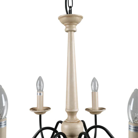 Rootz Chandelier - Hanging Lamp - 6 Lights - Pendant Light - Pendant Light With Glass - Steel - Black/Wood - 60 x 60 x 105 cm