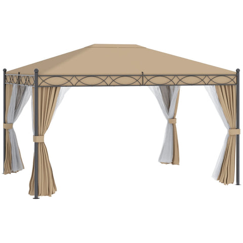Rootz Gazebo - Gazebo With Side Walls And Mosquito Net - Metal - Polyester - Beige - 4 x 3 m