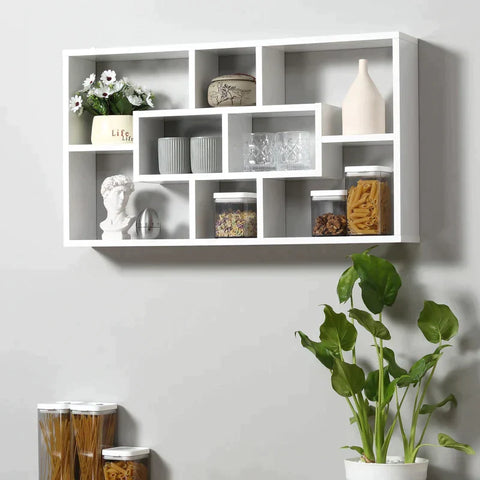 Rootz Wall Shelf - Hanging Shelf - Floating Shelf - Wall Bookcase - Wood - White - 85 x 14.5 x 47.5 cm