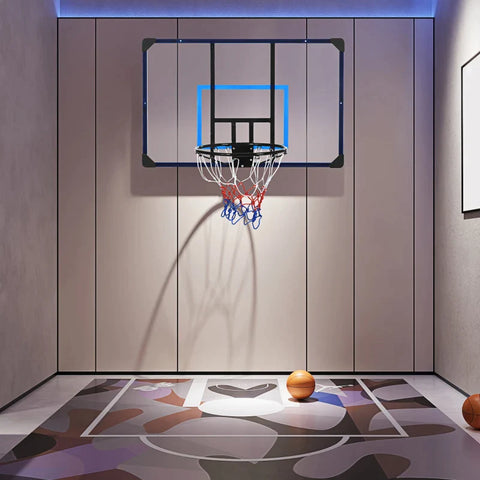 Rootz Basketball Hoop - Basketball Stand - Universal Wall Mount - Tear-resistant Net - Stainless Steel Frame - Black + Blue + Clear - 113 x 61 x 73 cm