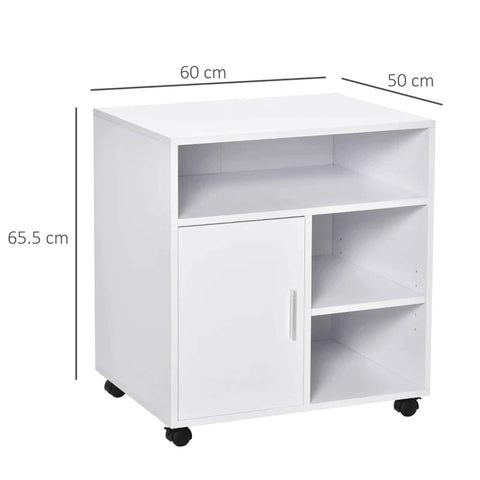 Rootz Printer Stand - Printer Table - Office Trolley - Cabinet Stand - White - 60 cm x 50 cm 65.5 cm