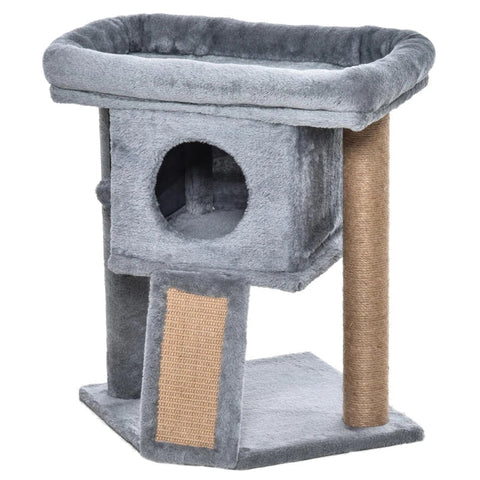 Rootz Cat Tree - Cat Tree with Jute Scratch Mat - Hanging Ball - Scratcher Board - Cat Furniture with Door Hole - Pet Furniture - Light Grey - 40 x 40 x 57 cm