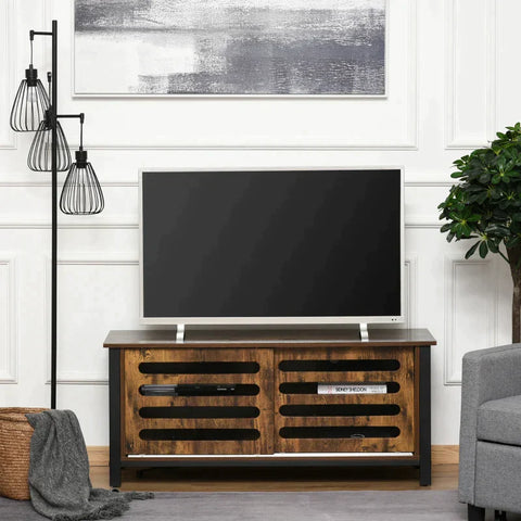 Rootz TV Cabinet - TV Table - TV Lowboard - Chest Of Drawers For TVs Smaller Than 50" With 2 Doors - Shelf - Industrial Design - Living Room - Bedroom - Metal - Rustic Brown - 120 x 42 x 52 cm