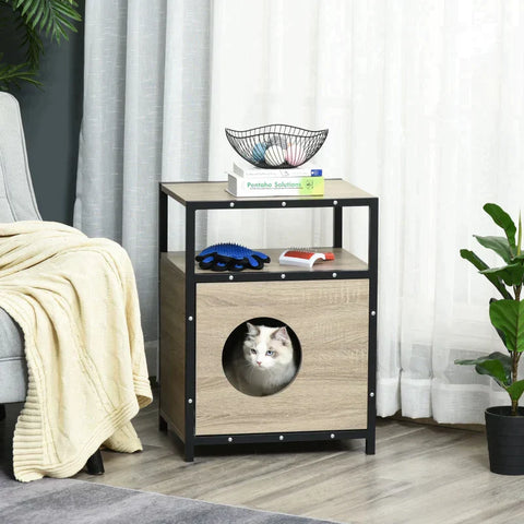 Rootz Cat House - Cat Cabinet - Cat Cave - Box Side Table - Wasbaar Kussen - Grijs - 48 x 40 x 64,5 cm