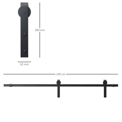 Rootz Sliding Door Fitting Set - Space-saving - Quiet - Universal - Black - 200 cm x 40 cm x 0.6 cm