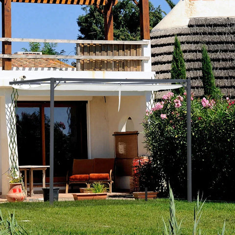 Rootz Pergola Gazebo - Garden Gazebo - Bbq Gazebo - With Fabric Roof - Weatherproof - Wall Mounted - Metal/Polyester - Cream White - 3 x 3(m)