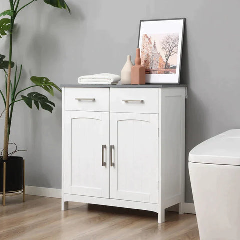 Rootz Bathroom Cabinet - Freestanding Bathroom Furniture - Cabinet - Cabinet Storage - Cabinet With Drawer - White/Grey - 68 x 33 x 76 cm