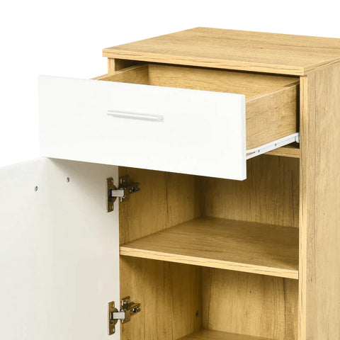 Rootz 3 Pcs. Wardrobe - With Mirror - 6 Double Hooks - Two Shoe Cabinets - Seat - Wood Look + White - 104 x 35 x 64 cm