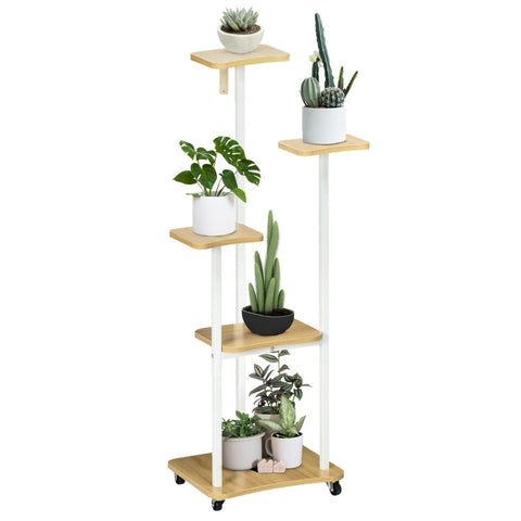 Rootz Flower Stand - Plant Stand - Plant Shelf - Flower Shelf - 5 Tier -  MDF/Steel - White - 35 x 26 x 120 cm