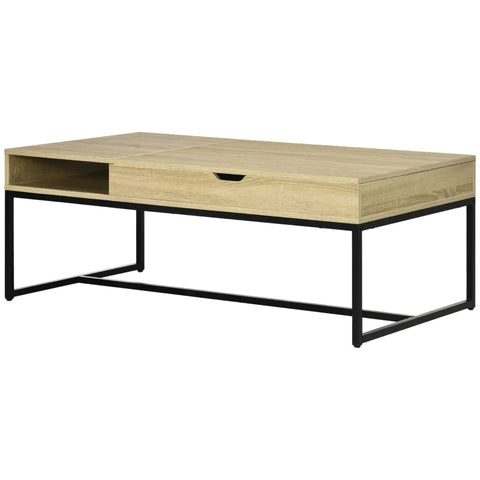 Rootz Side Table - Coffee Table - Modern Design - Hidden Storage Space - Chipboard/Steel - Natural/Black - 60 x 60 x 45cm