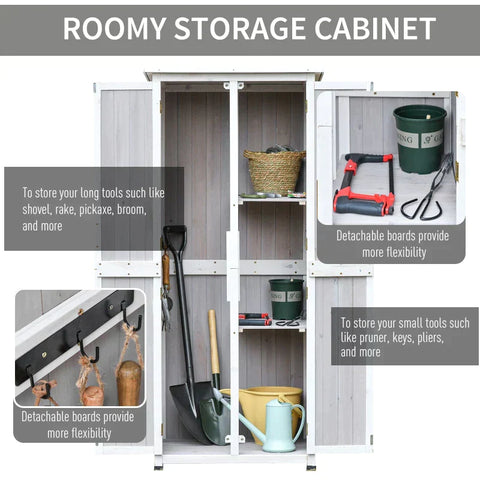 Rootz Opslagschuur - Tuinschuur - Gereedschapsschuur - Tuingereedschapsschuur - Dennenhout - Grijs/Wit - 77 x 58 x 175cm