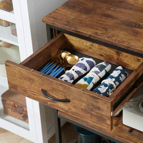 Rootz Kitchen Trolley - Kitchen Cart - Serving Trolley - 2 Drawers 2 Shelves 4 Casters - Chipboard/Steel - Brown/Black - 100cm x 50cm x 93cm