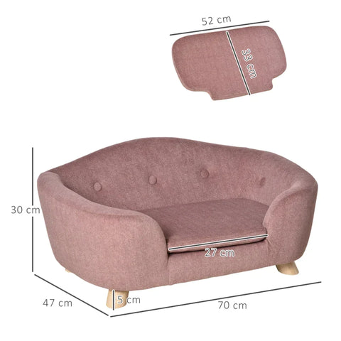 Rootz Pet Sofa - Hondenmat - Hondenbed - Hondensofa - Hondensofa - Kattensofa met Kussen - Achterzak - Pluche Foam - Grenenhout - Roze - 70 x 47 x 30 cm