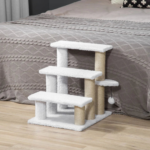 Rootz Dierentrap - Krabpaal - Trap - Kattentrap - Hondentrap - Dierentrap - Spaanplaat/Jute/Pluche - Wit - 45 x 40 x 48 cm