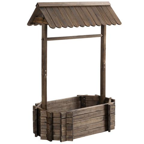 Rootz Raised Bed - Cultivation Bed - Wooden Fountain - Roof Flower Pot - Wishing Well Planter - Brown - 93 x 55 x 137 cm