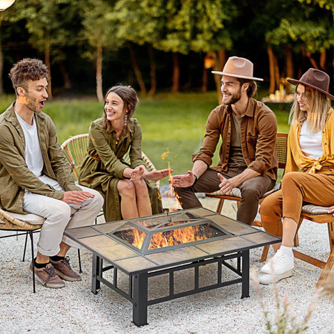 Rootz Fire Pit with Spark Guard - Poker and Cover - Spark Screen - Weather Resistant - Brown + Black - 92L x 71W x 51H cm