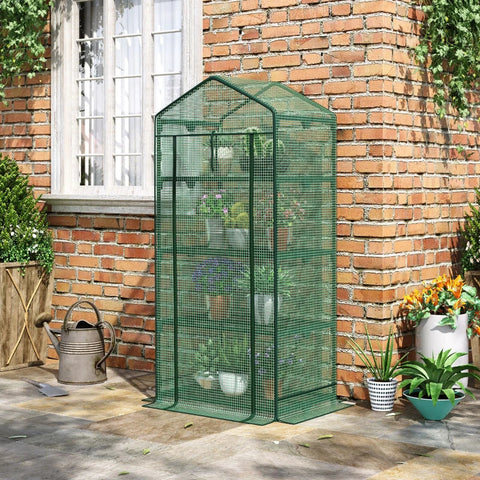 Rootz Greenhouse - Mini Greenhouse - Cultivation Greenhouse - With Foil Cover - And 4 Shelves - Shelves Rolling Door - Vegetable Bed - Green - 69 x 49 x 158 cm