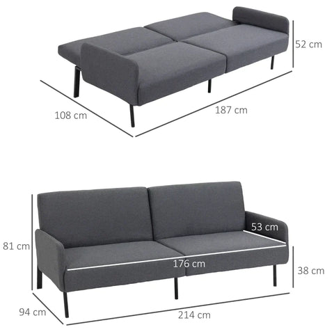 Rootz Sofa Bed - 2-seater Sofa Bed -  Lounging Sofa - Polyester - Foam - Steel - 214 cm x 94 cm x 81 cm
