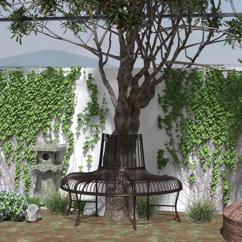 Rootz Metal Tree Bench - Semicircular - Garden Bench -  Park Bench - Bench For Ø37cm Tree Trunks - Rustic Brown - 135 x 70 x 85 cm