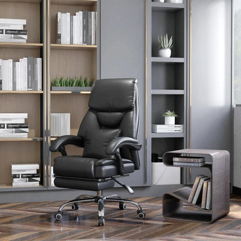 Rootz Massage Office Chair - Office Chair - Massage Function - Faux Leather - Adjustable Backrest - Including Footrest - Height Adjustable - Black - 65L x 73W x 115-123H cm