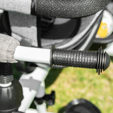 Rootz 2 In 1 Children's Tricycle - Jogger With Steering System - Rod Basket - Sun Canopy - Velvet Touch - Grey - 100 x 48 x 106 cm